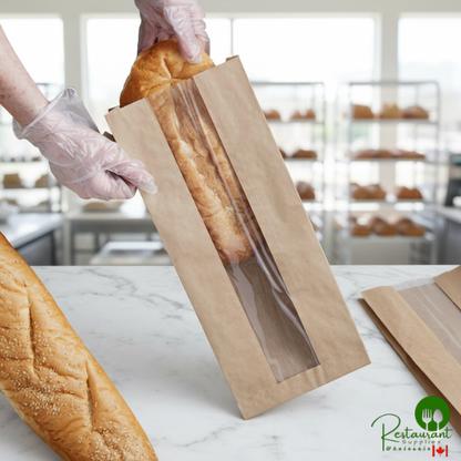 Durable Packaging BB6214N 14" x 6" x 3 1/4" Kraft Paper Windowed Bread Bag - 1,000/Case