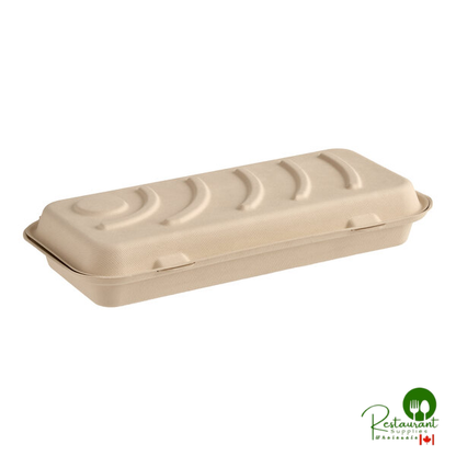 World Centric 13 11/16" x 6 5/8" x 2 11/16" Compostable Fiber Deep Dish Flatbread / Pizza Clamshell Container - 200/Case