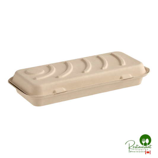 World Centric 13 11/16" x 6 5/8" x 2 11/16" Compostable Fiber Deep Dish Flatbread / Pizza Clamshell Container - 200/Case