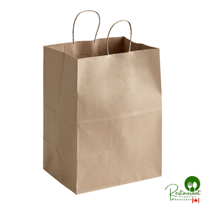 Duro 12" x 9" x 15 3/4" Regal Natural Kraft Paper Shopping Bag with Handles - 200/Bundle