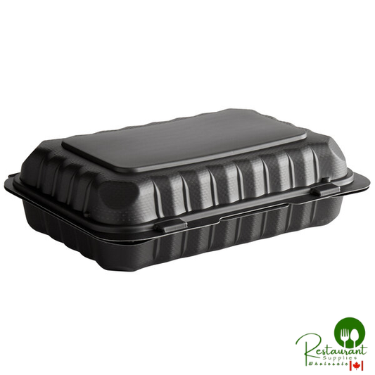 Ecopax 9" x 6" 1-Compartment Microwaveable Black Mineral-Filled Plastic Hinged Take-Out Container - 150/Case