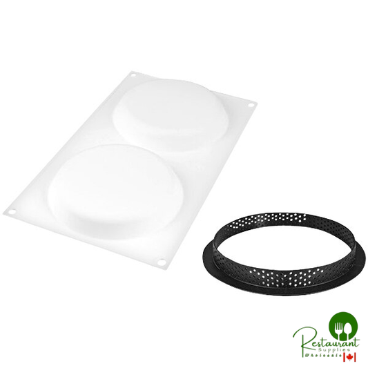Silikomart KIT TART RING 15 2 Compartment Round Silicone Baking Mold - 4 13/16" x 11/16" Cavities with (2) 6" x 11/16" Tart Rings