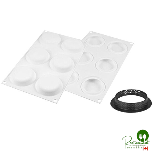 Silikomart KIT TART RING 8 6 Compartment Round Silicone Baking Mold - 2 5/8" x 1/2" Cavities with (6) 2 1/8" x 11/16" Tart Rings