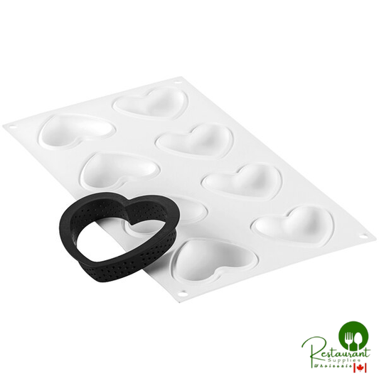 Silikomart KIT TART RING AMORE 8 Compartment Heart-Shaped Silicone Baking Mold - 2 1/2" x 2 1/4" Cavities with (8) 3 1/4" x 2 3/4" Heart Tart Rings