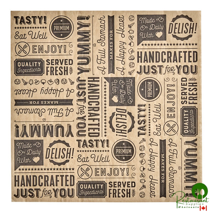 GET P-GT-1212-BR 12" x 12" Brown Typography Deli Sandwich Wrap Paper - 1,000/Case