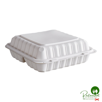 Ecopax 9" x 9" 3-Compartment Microwaveable White Mineral-Filled Plastic Hinged Take-Out Container - 150/Case