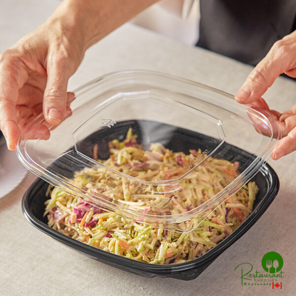 Clear PET Plastic Flat Lid for 24, 32, and 48 oz. Square Bowls By Prime - 300/Case