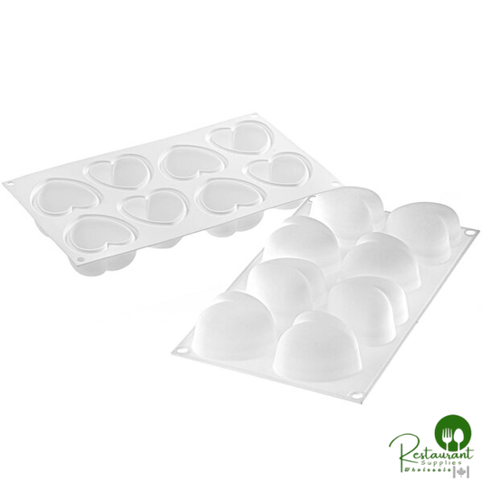 Silikomart AMORINI 100 8 Compartment Heart-Shaped Silicone Baking Mold with Border and Plastic Cutter - 2 3/8" x 2 1/2" x 1 1/2" Cavities