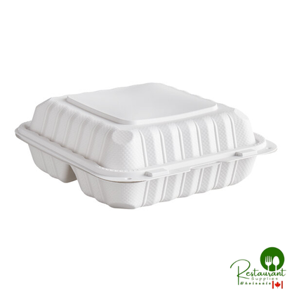 Ecopax 8" x 8" 3-Compartment Microwaveable White Mineral-Filled Plastic Hinged Take-Out Container - 150/Case