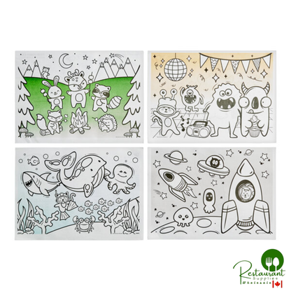 Hoffmaster 326191 10" x 14" Kids Color Me Double Sided Interactive Placemat Combo Pack - 1,000/Case
