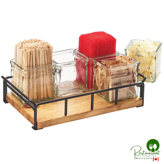 Cal-Mil 3713-99 Madera Rustic Pine Organizer with 6 Square Glass Jars