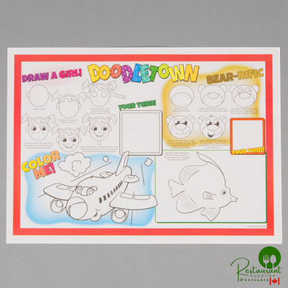 Hoffmaster 310692 10" x 14" Doodletown Fun Double Sided Interactive Placemat - 1,000/Case