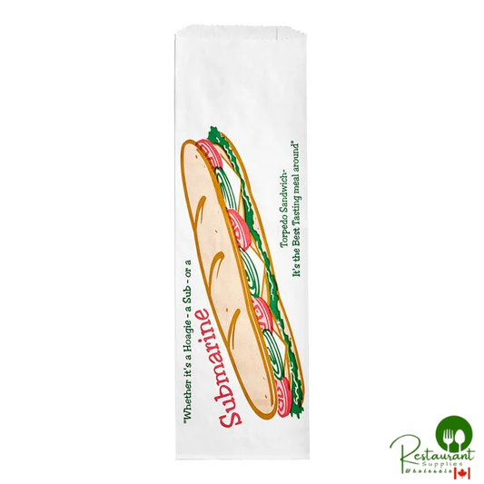 Bagcraft 4 1/2" x 2" x 14" White Printed "Submarine" Sub Sandwich Bag - 1,000/Case