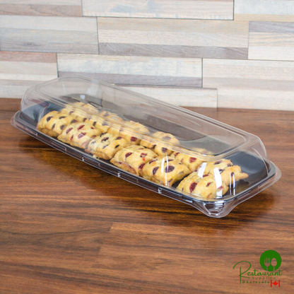 Sabert 5618N Mozaik 17 3/4" x 6 3/4" Clear Plastic Platter / Catering Tray High Dome Lid - 25/Case