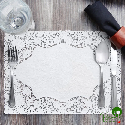 10" x 14" White Floral Lace Paper Placemat - 1,000/Case