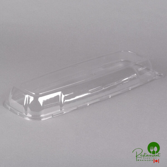 Sabert 5618N Mozaik 17 3/4" x 6 3/4" Clear Plastic Platter / Catering Tray High Dome Lid - 25/Case