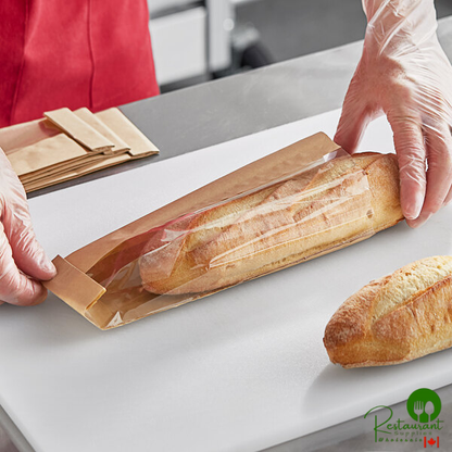 Bagcraft Packaging 300050 3 1/4" x 2" x 10 1/4" Dubl-View® ToGo! Kraft Window Sandwich / Half Baguette / Bakery Bag - 500/Case