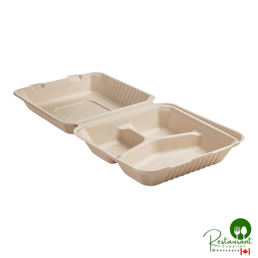 Fineline 43SHD9S3 Conserveware 9" x 9" x 3 1/8" Bagasse 3 Compartment Deep Take-Out Container - 200/Case