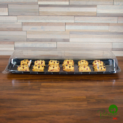 Sabert 5622 Mozaik 22 1/4" x 9 1/4" Clear Plastic Platter / Catering Tray High Dome Lid - 25/Case