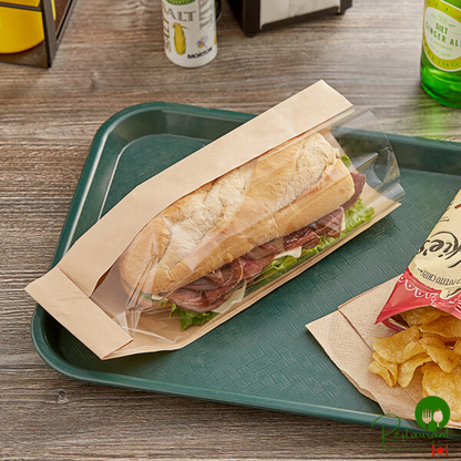 Bagcraft Packaging 300080 3 1/2" x 2 1/4" x 10 3/4" Dubl-View® ToGo! Kraft Window Sandwich / Bakery Bag - 500/Case