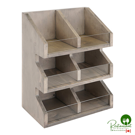 Cal-Mil Aspen 3-Tier 6-Section Gray-Washed Pine Wood Condiment Organizer - 11" x 7" x 16"