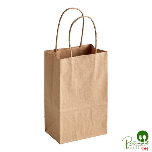 Duro 5 1/4" x 3 1/4" x 8 3/8" Gem Natural Kraft Paper Shopping Bag with Handles - 250/Bundle
