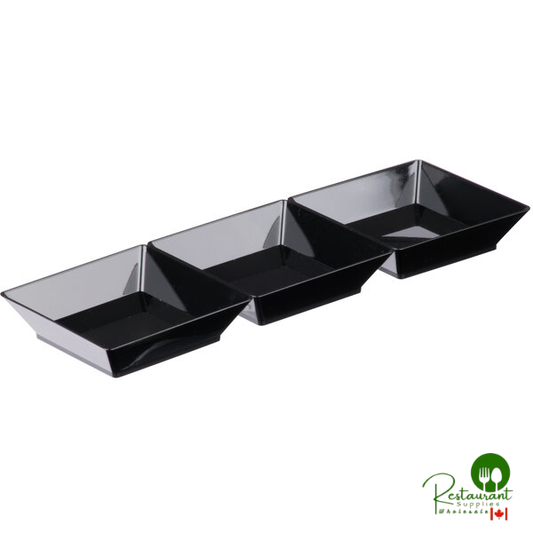Fineline 6212-BK Tiny Temptations 7 1/2" x 2 1/4" Black Plastic Sectional Tiny Tray - 200/Case
