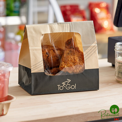 Bagcraft EcoCraft 8 1/4" x 5 1/4" x 10 3/4" Printed To-Go Vented Meal Bag with Window and Tac Seal - 250/Case