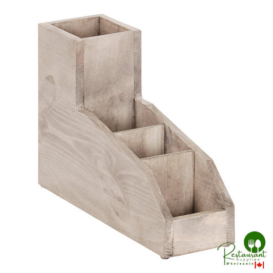 Cal-Mil Aspen 4-Section Gray-Washed Pine Wood Tea / Condiment Organizer 22705-110 - 4" x 14" x 9 1/2"