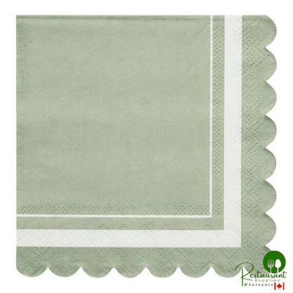 Sophistiplate Sage Scalloped Edge Paper Cocktail Napkin - 240/Case