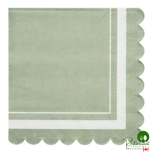 Sophistiplate Sage Scalloped Edge Paper Cocktail Napkin - 240/Case