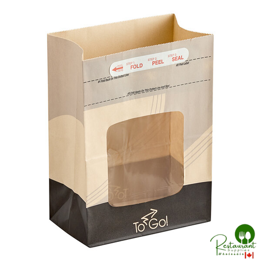 Bagcraft EcoCraft 8 1/4" x 5 1/4" x 10 3/4" Printed To-Go Vented Meal Bag with Window and Tac Seal - 250/Case