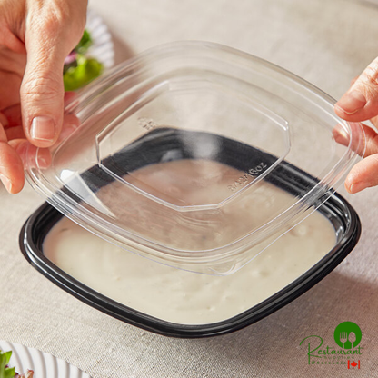 Clear PET Plastic Flat Lid for 8, 12, and 16 oz. Square Bowls By Prime - 500/Case