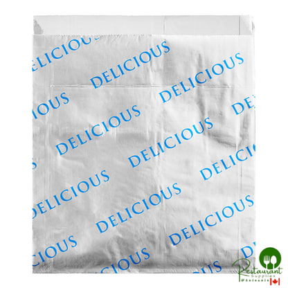 Bagcraft 6" x 3/4" x 6 1/2" Printed "Delicious" Foil Sandwich Bag - 1,000/Case