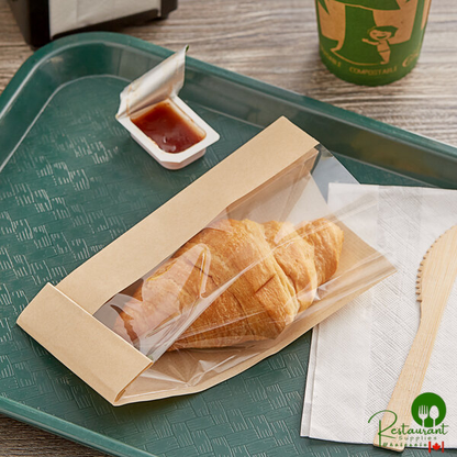 Bagcraft Packaging 300091 3 1/2" x 2 1/4" x 7 1/4" Dubl-View® ToGo! Kraft Window Half Submarine / Bakery Bag - 500/Case