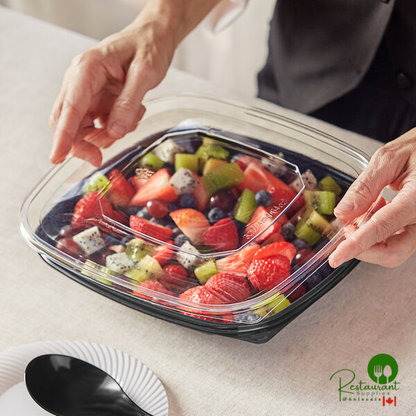 Clear PET Plastic Flat Lid for 32W, 48W, and 64 oz. Square Bowls By Prime - 150/Case
