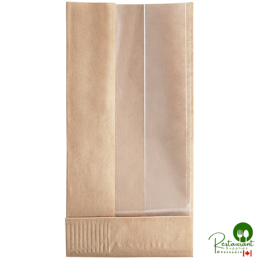 Bagcraft Packaging 300091 3 1/2" x 2 1/4" x 7 1/4" Dubl-View® ToGo! Kraft Window Half Submarine / Bakery Bag - 500/Case