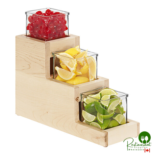 Cal-Mil Blonde Maple Wood 3-Step Condiment Display with 3 Glass Jars - 17" x 4 1/2" x 16 1/8"