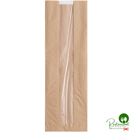 Durable Packaging BB6218N 18" x 6" x 3 1/4" Kraft Paper Windowed Bread Bag - 1,000/Case