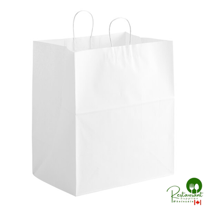 Duro 16" x 11" x 18 1/4" Grande White Paper Shopping Bag with Handles - 200/Bundle