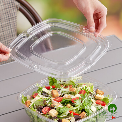 Sabert Catering Pop-Top 10 3/4" Square Clear PET Flat Lid for 80 oz. Square Bowls - 50/Case