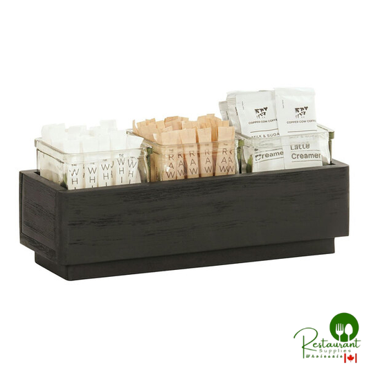 Cal-Mil Brooklyn 12 3/4" x 5" x 4 1/2" Black Wood Jar Display with (3) 20 oz. Glass Jars