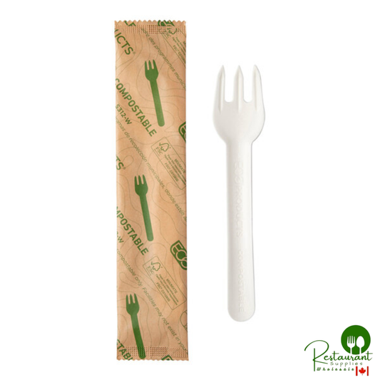 Eco-Products 6 1/2" Wrapped Compostable No PFAS Added White Molded Paper Fork - 500/Case