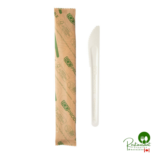Eco-Products 6 1/2" Wrapped Compostable No PFAS Added White Molded Paper Knife - 500/Case