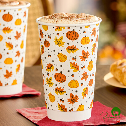 16 oz. Smooth Double Wall Autumn Print Paper Hot Cup By Prime - 500/Case