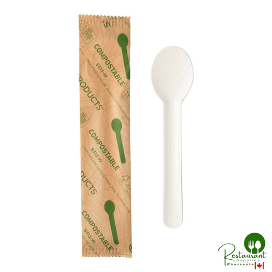 Eco-Products 6 1/2" Wrapped Compostable No PFAS Added White Molded Paper Spoon - 500/Case