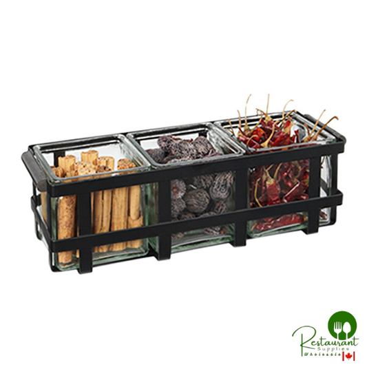 Cal-Mil Camden Black Metal Condiment Organizer with 3 Glass Jars - 12 3/4" x 4 1/4" x 4"