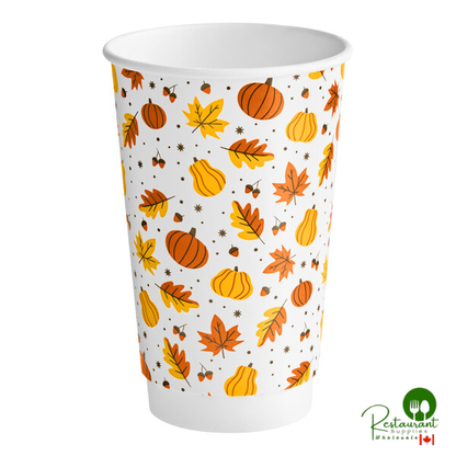 16 oz. Smooth Double Wall Autumn Print Paper Hot Cup By Prime - 500/Case