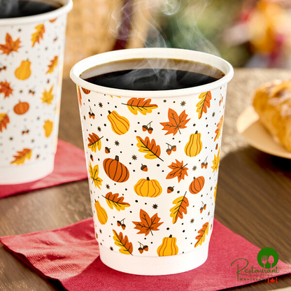 12 oz. Smooth Double Wall Autumn Print Paper Hot Cup By Prime - 500/Case