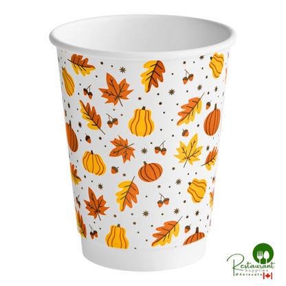 12 oz. Smooth Double Wall Autumn Print Paper Hot Cup By Prime - 500/Case